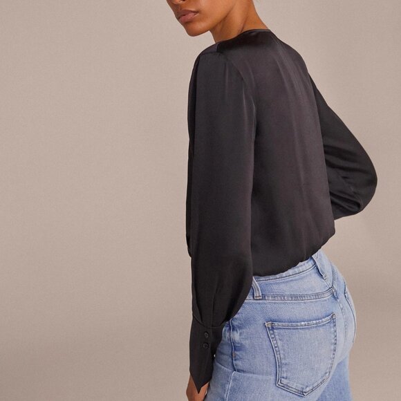 NWT Favorite Daughter The Date Blouse Satin Bodysuit Black Noir - Picture 3 of 5